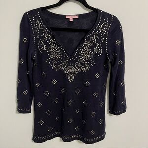 Calypso St. Barth Black Tunic with Silver Sequins. 100% Linen Size S